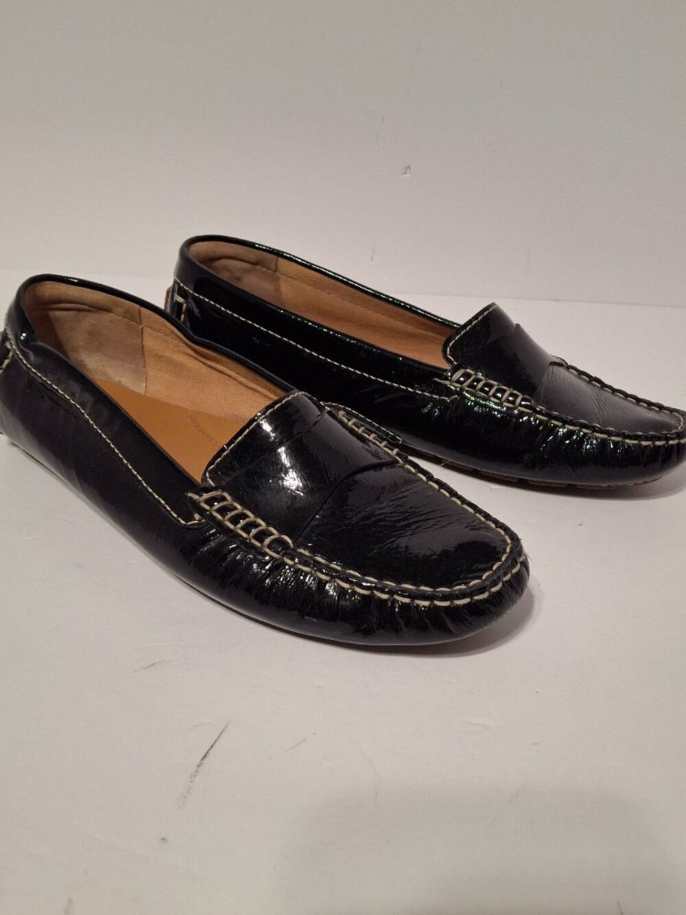 Clarks Artisan Black Patent Leather Penny Loafers Moc Toe Driving Flats Size 11M